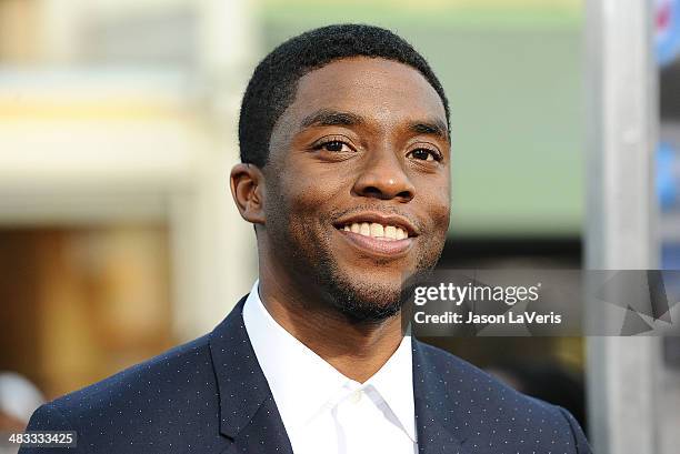 Actor Chadwick Boseman attends the premiere of "Draft Day" at Regency Bruin Theatre on April 7, 2014 in Los Angeles, California.