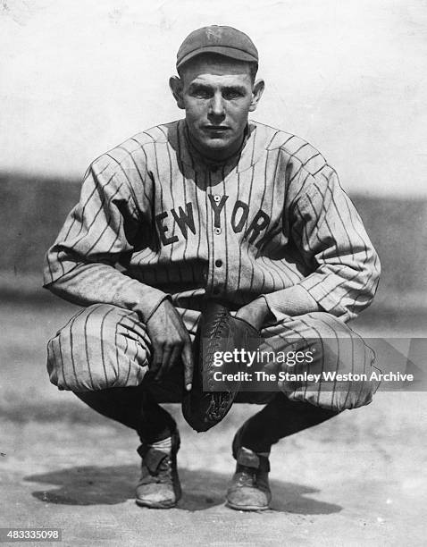 Walter Alexander, catcher of the New York Yankees poses for a portrait during spring training circa 1915-1917 in Macon, Georgia.