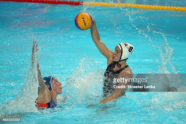 Kiley Neushul of the United States shoots over Lieke Klaassen of Netherlands during the Women's gold medal match between the United States and the...