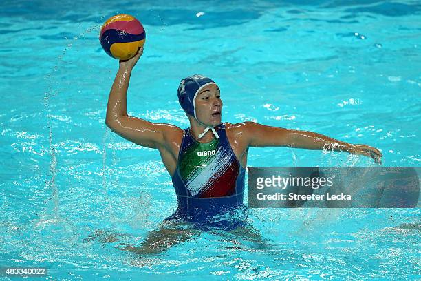 Roberta Bianconi of Italy looks to shoot in the Women's bronze medal match between Australia and Italy on day fourteen of the 16th FINA World...