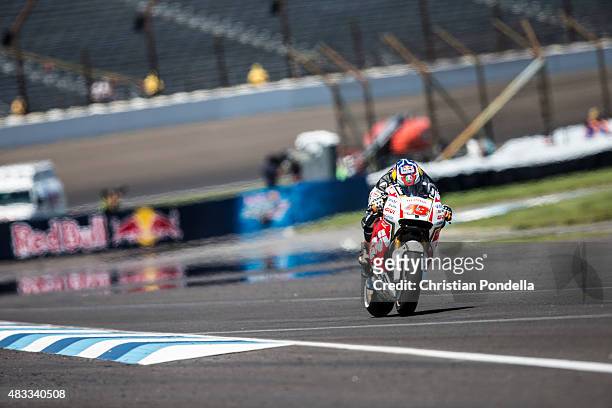 Jack Miller of Australia and CWM LCR Honda Team rides during the MotoGP Free Practice 2 at Indianapolis Motor Speedway on August 7, 2015 in...