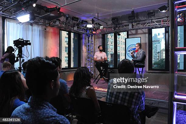 Jose Bautista speaks with moderator Brian Fitzsimmons during AOL BUILD Speaker Series Presents:Toronto Blue Jays All-Star Player Jose Bautista at AOL...