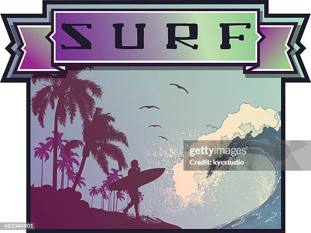 surf-emblem beach - indie rock stock-grafiken, -clipart, -cartoons und -symbole