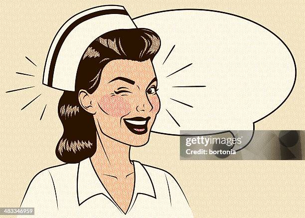retro winking nurse - happy nurses stock illustrations