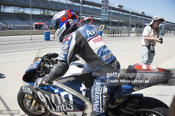 Mike Di Meglio of France and Avintia Racing starts from box during the MotoGp Red Bull U.S. Indianapolis Grand Prix - Free Practice at Indianapolis...