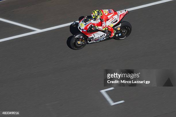 Andrea Iannone of Italy and Ducati Team heads down a straight during the MotoGp Red Bull U.S. Indianapolis Grand Prix - Free Practice at Indianapolis...
