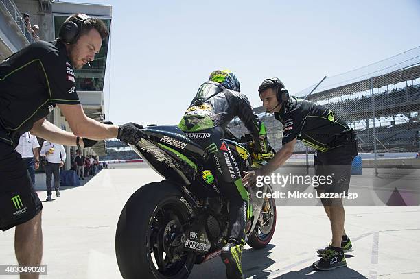 Pol Espargaro of Spain and Monster Yamaha Tech 3 starts from box during the MotoGp Red Bull U.S. Indianapolis Grand Prix - Free Practice at...