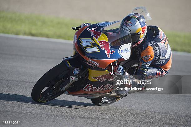 Brad Binder of South Africa and Red Bull KTM Ajo rounds the bend during the MotoGp Red Bull U.S. Indianapolis Grand Prix - Free Practice at...