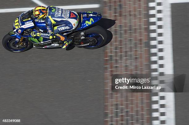 Valentino Rossi of Italy and Movistar Yamaha MotoGP heads down a straight during the MotoGp Red Bull U.S. Indianapolis Grand Prix - Free Practice at...