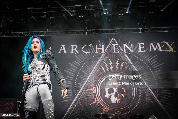 Alissa White-Gluz of Arch Enemy performs on Day 1 of the Heavy Montreal Festival at Parc Jean-Drapeau on August 7, 2015 in Montreal, Canada.