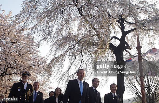 Australian Prime Minister Tony Abbott visits at Seoul National Cemetery during his visit to South Korea on April 8, 2014 in Seoul, South Korea. Tony...