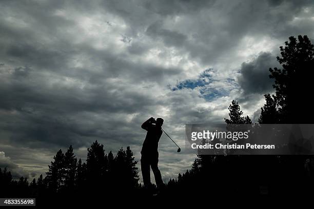 Ricky Barnes hits a tee shot on the sixth hole during the second round of the Barracuda Championship at the Montreux Golf and Country Club on August...