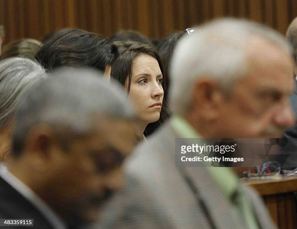 Aimee Pistorius in the Pretoria High Court on April 8 in Pretoria, South Africa. Oscar Pistorius stands accused of the murder of his girlfriend,...