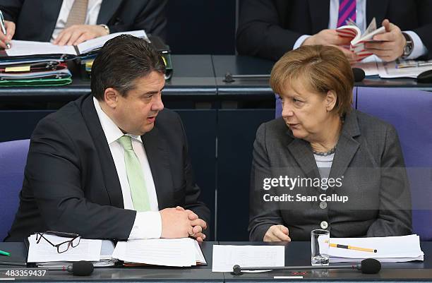 German Chancellor Angela Merkel and Vice Chancellor and Economy and Energy Minister Sigmar Gabriel debates over the government state budget at the...