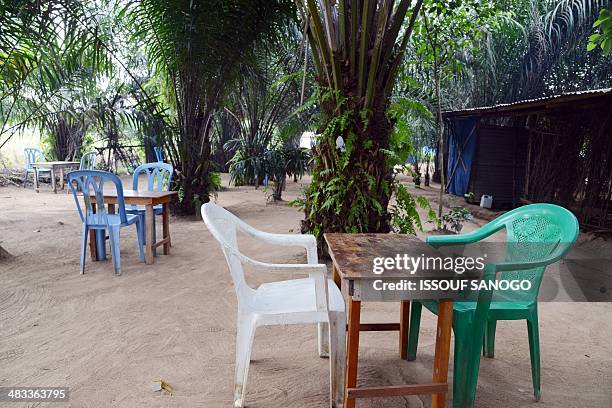 Photo taken on April 8, 2014 shows a "maquis," a small African restaurant, in Kobakro, outside Abidjan, which now serves various types of meat...