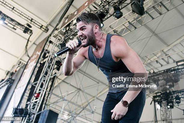 Dylan Scott performs live on Day 1 of the Boots and Hearts Music Festival at Burl's Creek Event Grounds on August 7, 2015 in Oro Station, Canada.