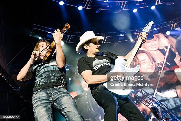 Brad Paisley performs live on day 1 of the 2015 Boots and Hearts Music Festival at Burl's Creek Event Grounds on August 7, 2015 in Oro Station,...