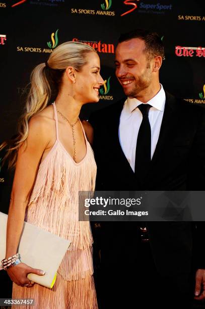 Oscar Pistorius and Reeva Steenkamp during the Our Nations Pride / SA Sports Awards Gala Dinner at Sandton Convention Centre on November 04, 2012 in...