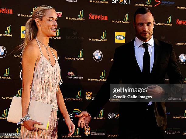 Oscar Pistorius and Reeva Steenkamp during the Our Nations Pride / SA Sports Awards Gala Dinner at Sandton Convention Centre on November 04, 2012 in...