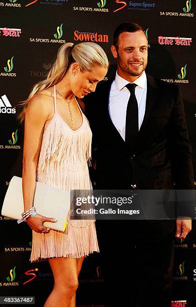 Oscar Pistorius and Reeva Steenkamp during the Our Nations Pride / SA Sports Awards Gala Dinner at Sandton Convention Centre on November 04, 2012 in...