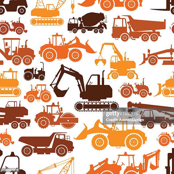 construction machines pattern - steamroller print stock illustrations
