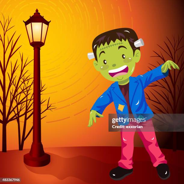 halloween frankenstein costume - frankenstein costume stock illustrations