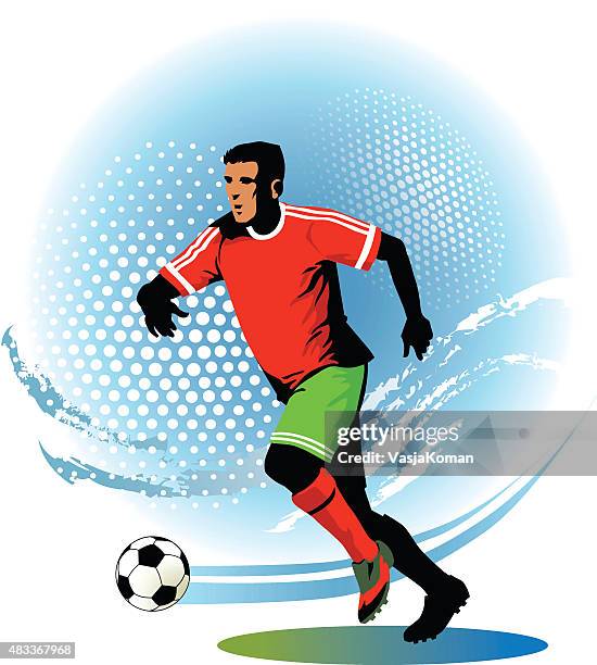 fußball-spieler läuft mit ball-football-spiel - midfielder soccer player stock-grafiken, -clipart, -cartoons und -symbole