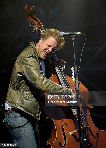 Musician Ted Dwane of Mumford & Sons performs at the Lands End Stage during day 1 of the 2015 Outside Lands Music And Arts Festival at Golden Gate...