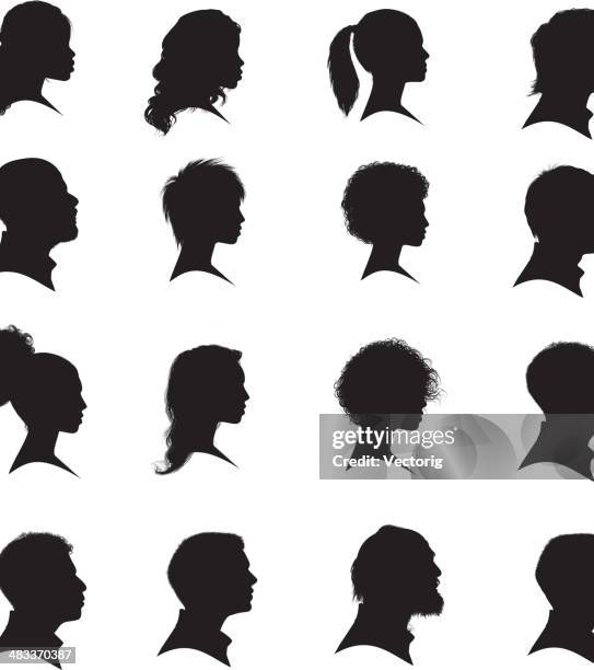 faces - curls girl silhouette stock illustrations