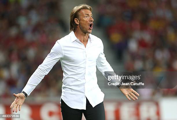 Coach of Lille Herve Renard reacts during the French Ligue 1 match between Lille OSC and Paris Saint-Germain at Grand Stade Pierre Mauroy on August...