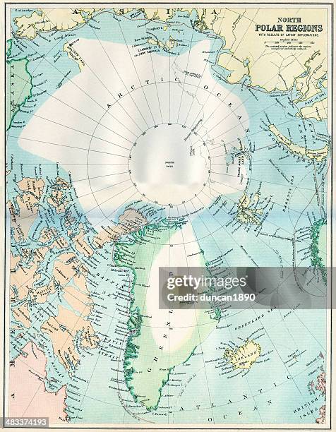 map of the north polar regions - laptev sea stock illustrations