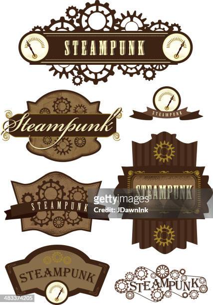 set of steampunk labels - steampunk stock illustrations