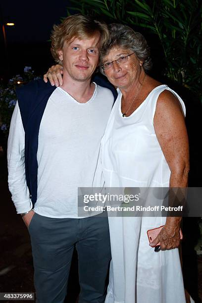 Humorist Alex Lutz and President of Ramatuelle Festival Jacqueline Franjou attend the 'La colere du Tigre' Theater play during the 31th Ramatuelle...