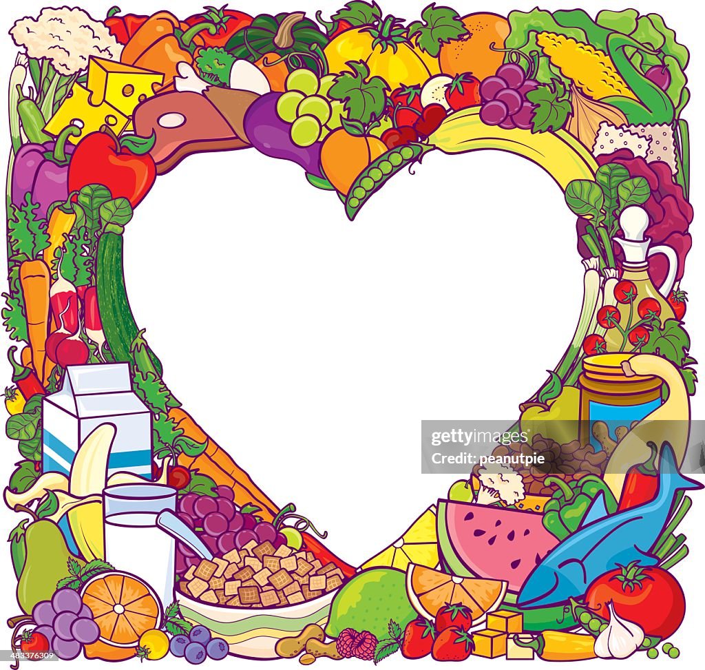 Healthy food heart frame