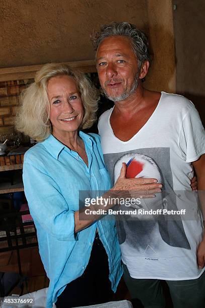 Actors Brigitte Fossey and Nicolas Briancon attend the lunch at Jacqueline Franjou's house, as part of the 31th Ramatuelle Festival, in Ramatuelle on...