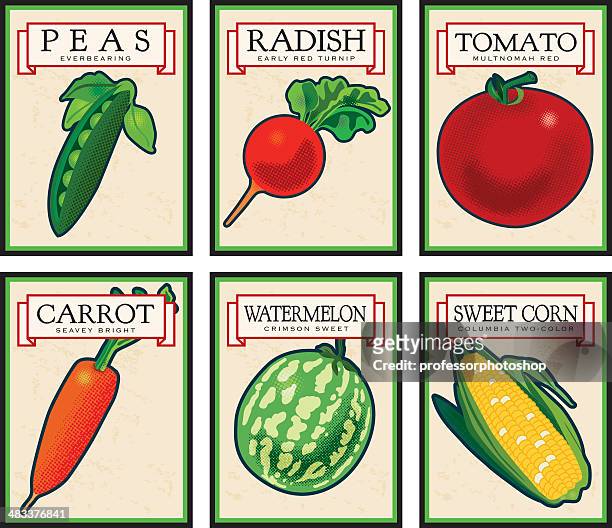 stockillustraties, clipart, cartoons en iconen met vintage seed packets - tomato stock illustrations