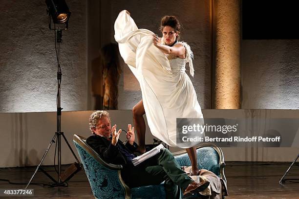 Actors Nicolas Briancon and Marie Gillain perform in the 'La Venus a la Fourrure' Theater play during the 31th Ramatuelle Festival : Day 7, on August...