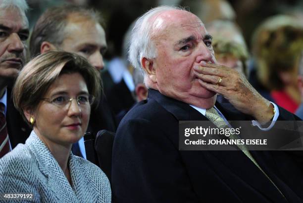 Former German Chancellor Helmut Kohl and his wife Maike Richter attend a celebration ceremony staged by the Christian Democrats Party for the 20th...