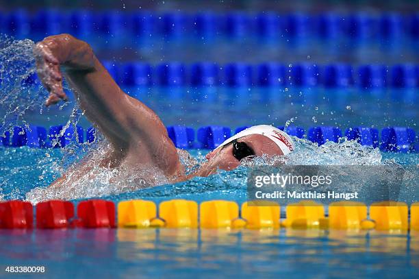 Ryan Cochrane of Canada competes in the Men's 1500m Freestyle heats on day fifteen of the 16th FINA World Championships at the Kazan Arena on August...