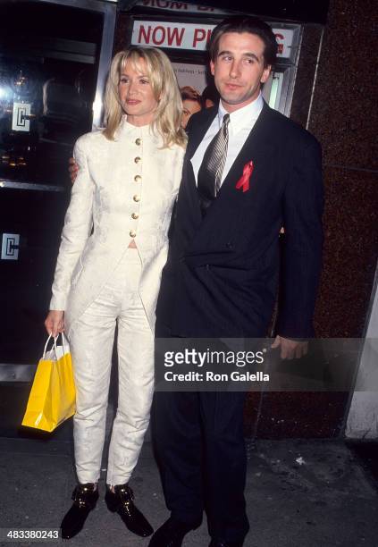 Actress Kelly Lynch and actor William Baldwin attend the "Three of Hearts" New York City Premiere on April 27, 1993 at Loews 57th Street Playhouse in...