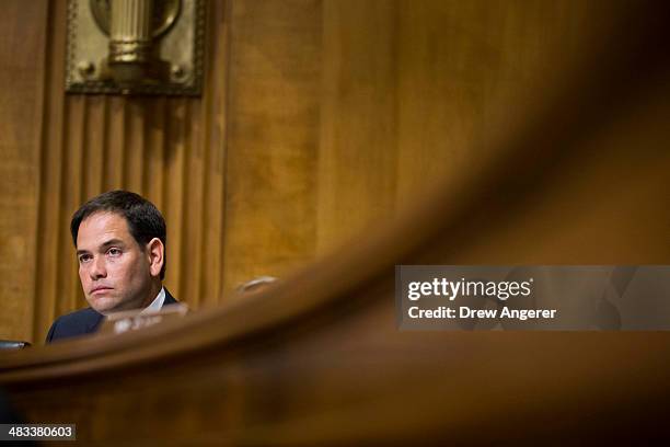 Sen. Marco Rubio listens to testimony from U.S. Secretary of State John Kerry during a Senate Foreign Relations Committee hearing concerning the 2015...