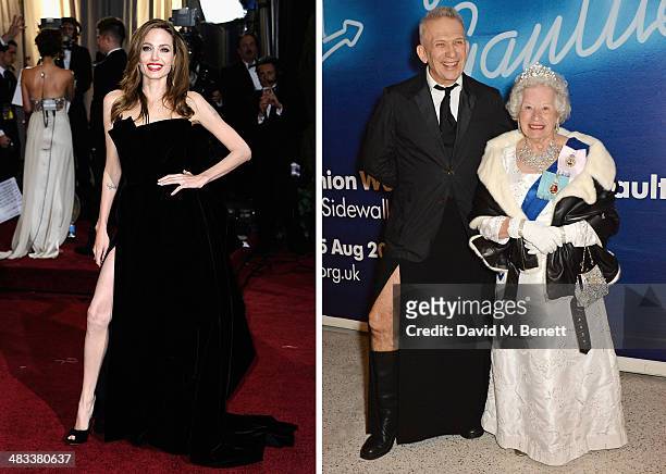 In this composite image a comparison has been made between actress Angelina Jolie and designer Jean Paul Gaultier. LONDON, ENGLAND Jean Paul Gaultier...