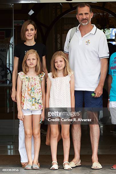King Felipe VI of Spain, Queen Letizia of Spain and their daugthers Princess Leonor of Spain and Princess Sofia of Spain arrive at the Royal Nautical...