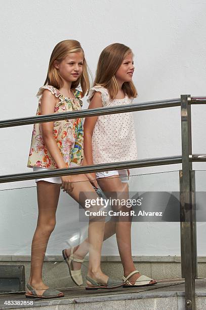 Princess Leonor of Spain and Princess Sofia of Spain visit the Royal Nautical Club during the last day of 34th Copa del Rey Mapfre Sailing Cup on...