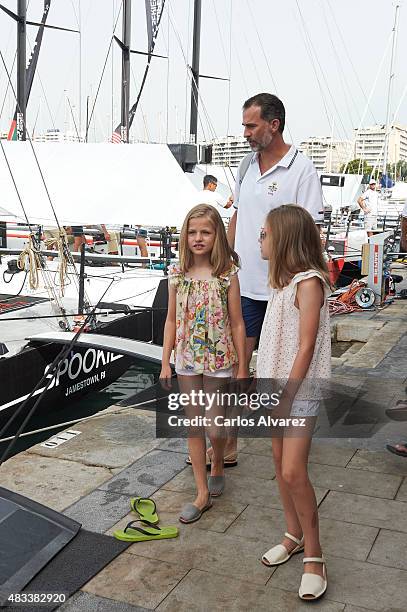 King Felipe VI of Spain and his daugthers Princess Leonor of Spain and Princess Sofia of Spain visit the Royal Nautical Club during the last day of...