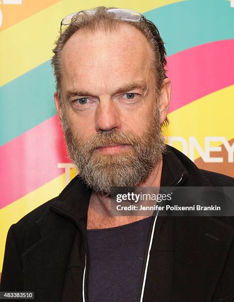 Hugo Weaving arrives at the opening night of 'The Present' at Sydney Theatre Company on August 8, 2015 in Sydney, Australia.