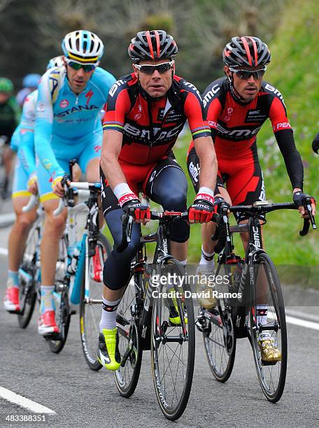 Cadel Evans of Australia and BMC Racing Team heads up the Alto de Gorosmendi during Stage Two of Vuelta al Pais Vasco between Ordizia and Urdax on...