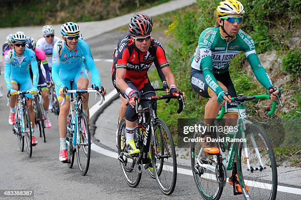 Cadel Evans of Australia and BMC Racing Team heads up the Alto de Gorosmendi during Stage Two of Vuelta al Pais Vasco between Ordizia and Urdax on...