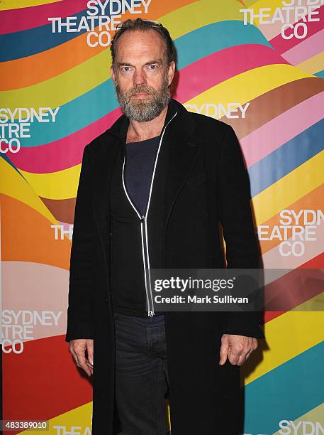 Hugo Weaving arrives at the opening night of 'The Present' at Sydney Theatre Company on August 8, 2015 in Sydney, Australia.