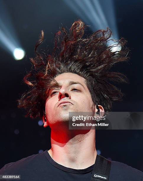 Guitarist Joe Trohman of Fall Out Boy performs at the Mandalay Bay Events Center during a stop of the Boys of Zummer tour on August 7, 2015 in Las...